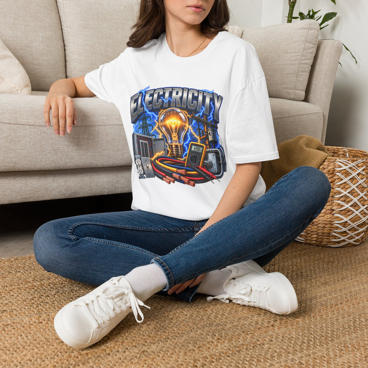Electricity Graphic T-Shirt — Vintage Lightbulb Power Design