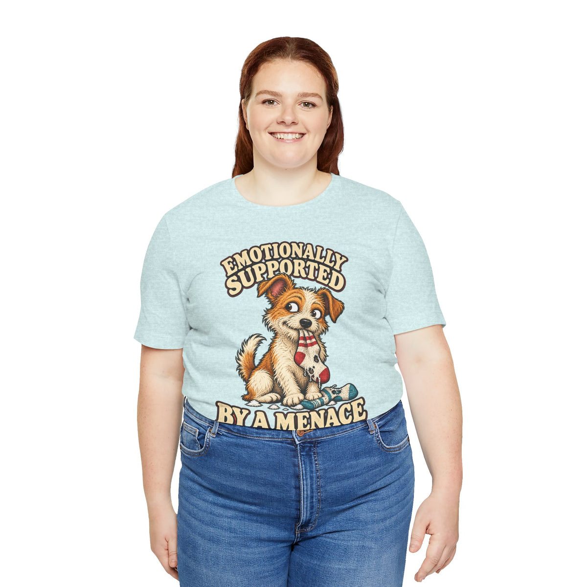 Emotionally Supported by a Menace Tee — Cute Puppy Graphic T‑Shirt
