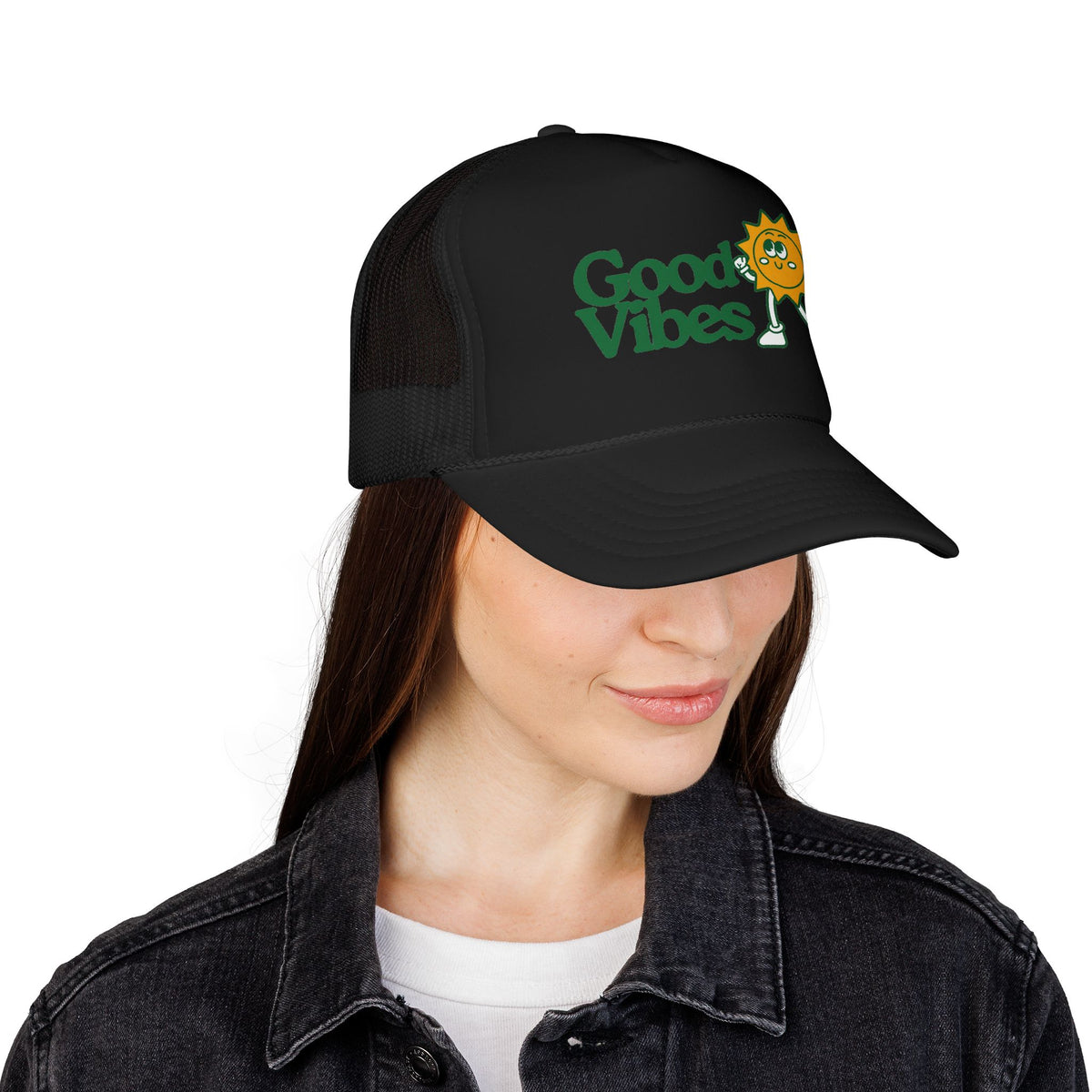 Good Vibes Sun Trucker Hat — Retro Sunny Graphic Foam Cap