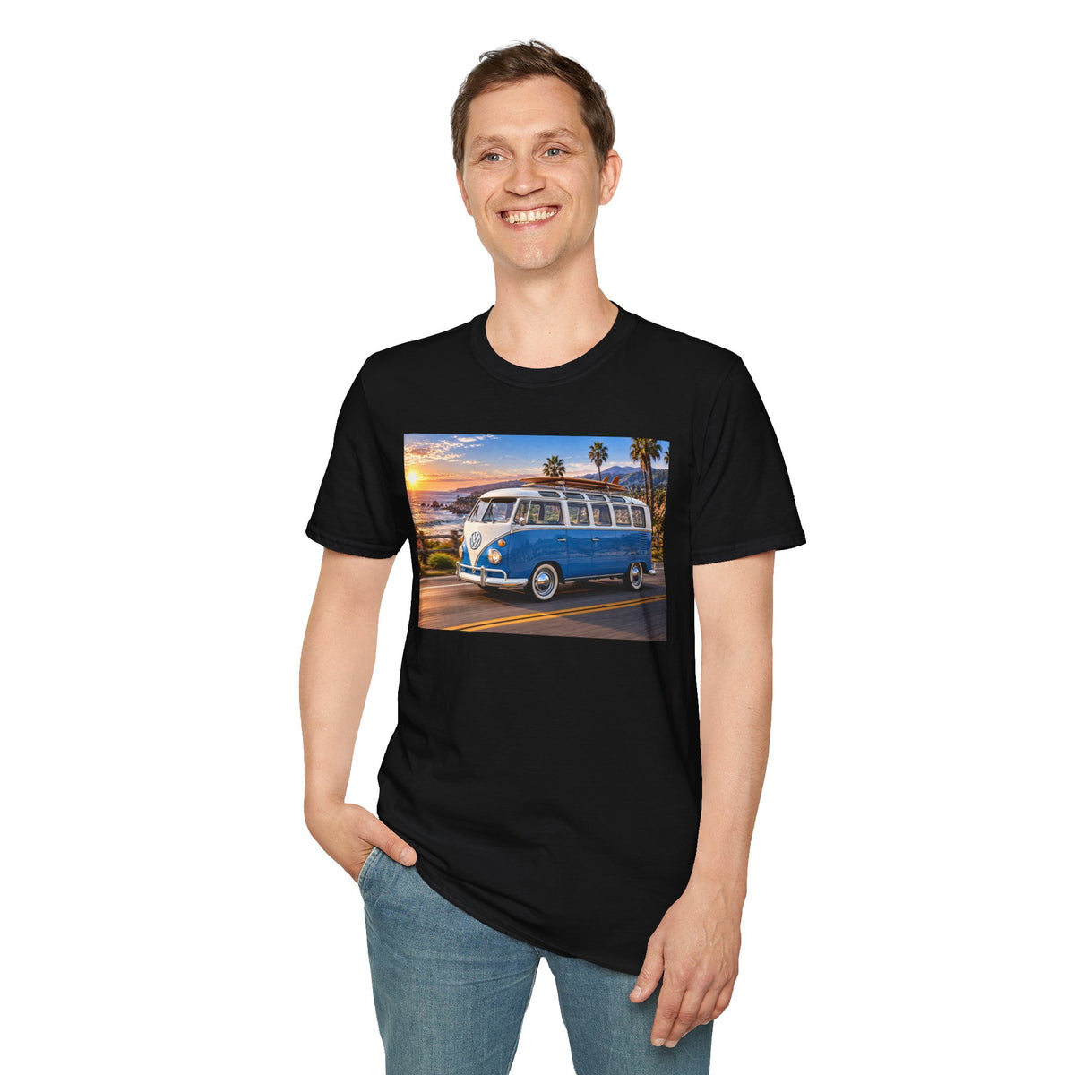 Vintage VW Bus T‑Shirt — Retro Surf Van Sunset Graphic Tee