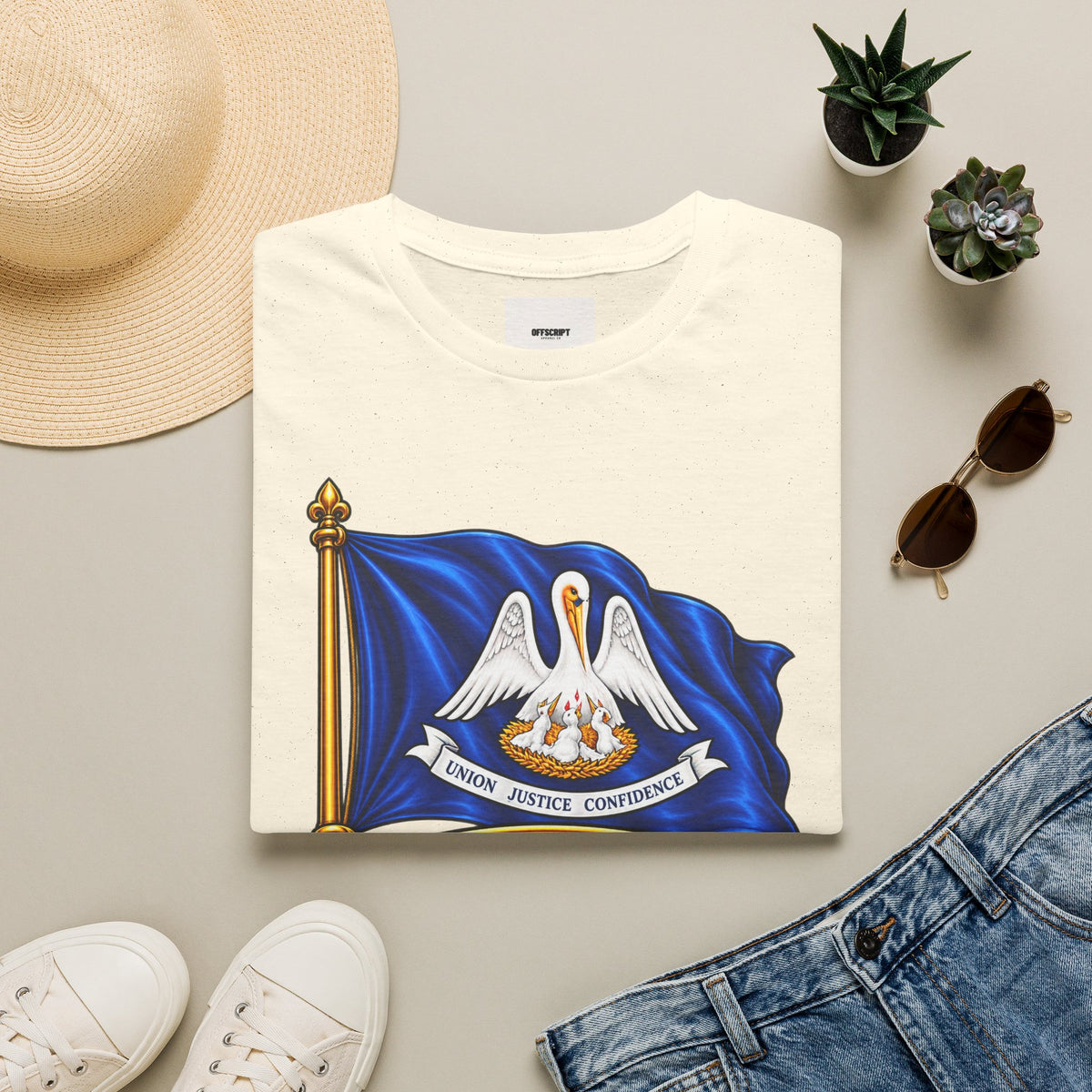 Louisiana State Flag T-Shirt — Pelican Emblem "Union, Justice & Confidence" Tee