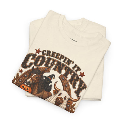 Country Halloween Tee — "Keepin' It Country Boo Y'all" Farm Animal Pumpkin T-Shirt