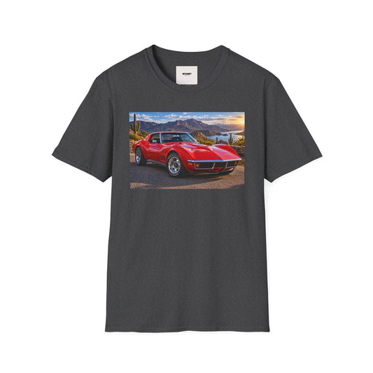 Classic Red Corvette T-Shirt — Vintage Sports Car Sunset Graphic Tee