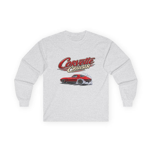Corvette Cruisn Long Sleeve Tee — Vintage Red Muscle Car Graphic