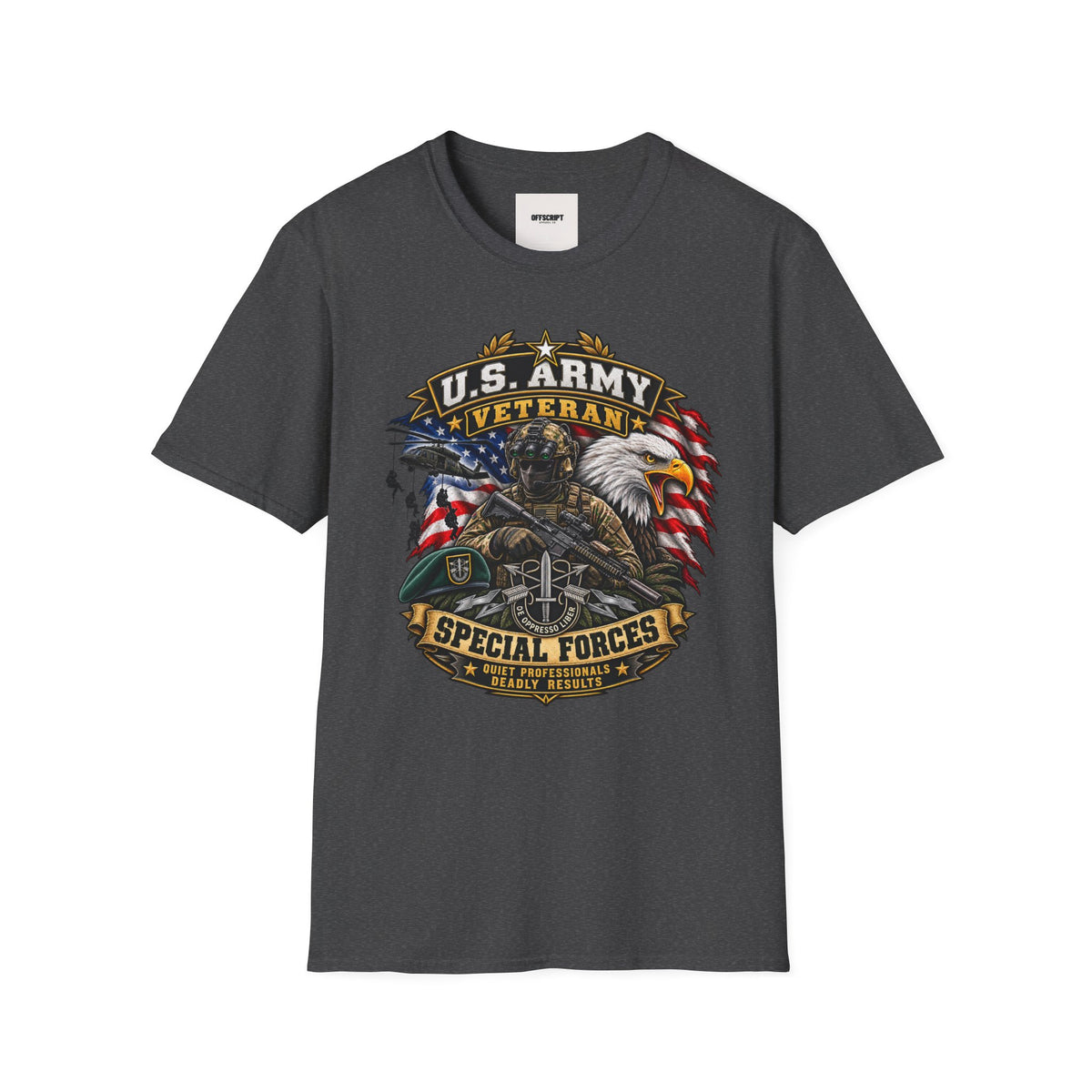 U.S. Army Veteran T-Shirt — Special Forces Eagle American Flag Design