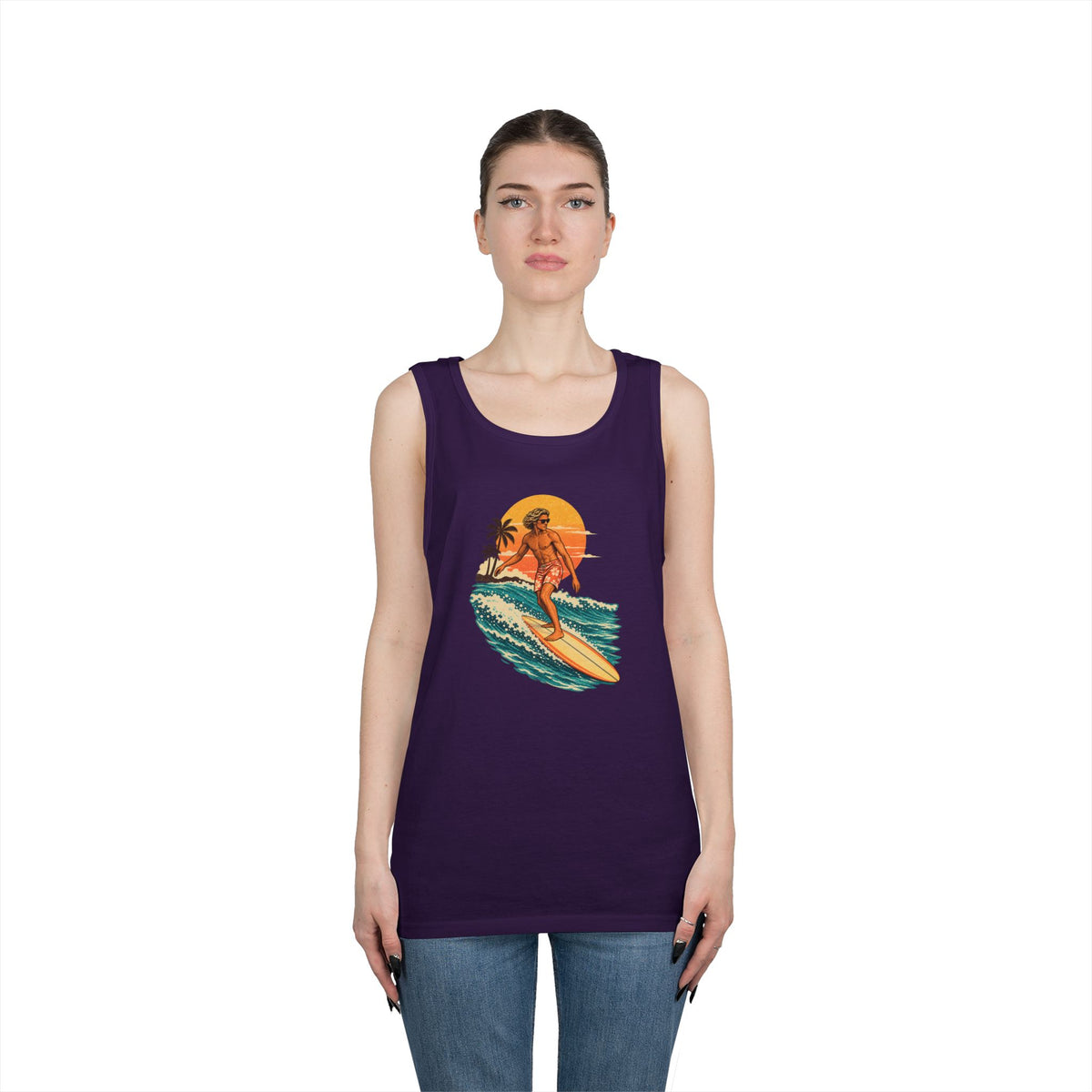 Surfing Sunset Tank — Retro Surfer Graphic Tank Top