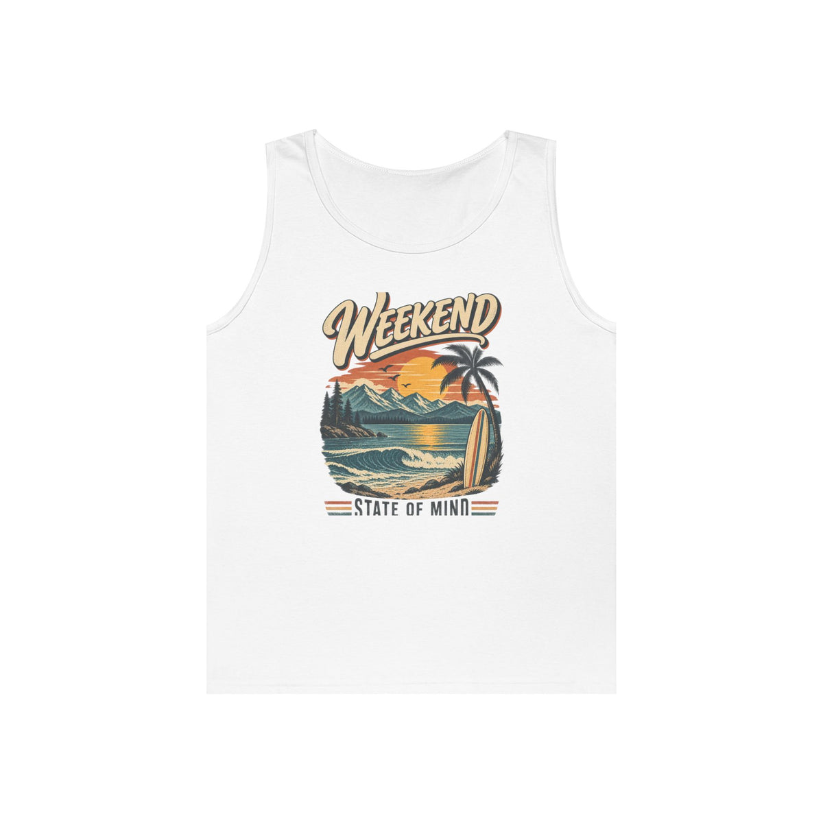 Weekend State of Mind Tank Top — Retro Beach Surf Sunset Graphic