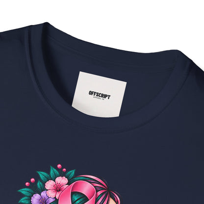 Women's Cancer Awareness T-Shirt — Pink Ribbon Floral Support Tee