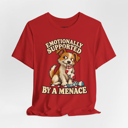 Emotionally Supported by a Menace Tee — Cute Puppy Graphic T‑Shirt