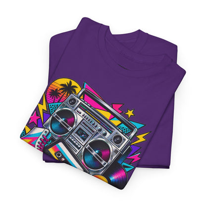 Retro Boombox Tee — 80s Neon Music Graphic T-Shirt