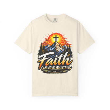 Faith Can Move Mountains T-Shirt | Christian Cross Mountain Graphic