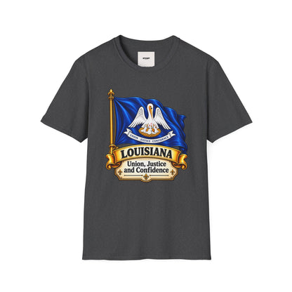Louisiana State Flag T-Shirt — Pelican Emblem "Union, Justice & Confidence" Tee
