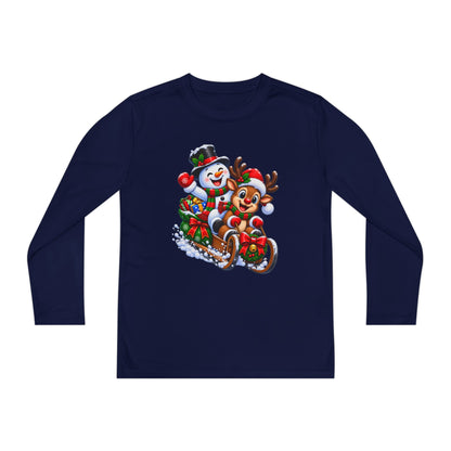 Kids' Christmas Sledding Tee — Snowman & Reindeer Holiday Long Sleeve