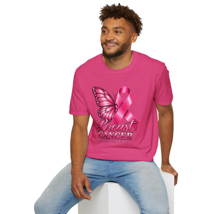 Pink Ribbon Butterfly Breast Cancer Awareness T-Shirt | Support Ribbon Tee