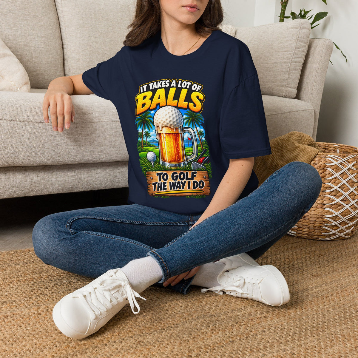 Golf T-Shirt — "It Takes a Lot of Balls" Beer & Golf Graphic