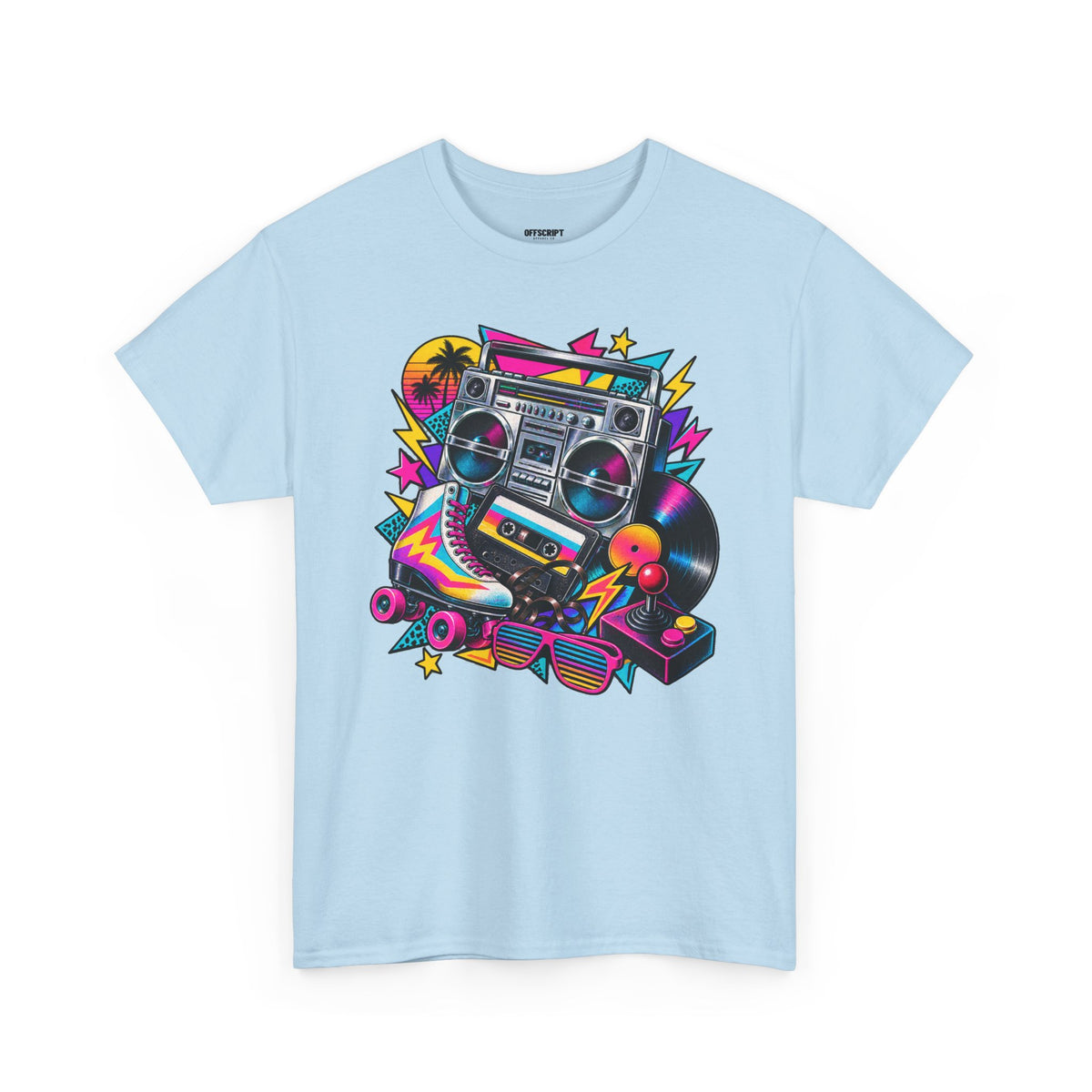 Retro Boombox Tee — 80s Neon Music Graphic T-Shirt