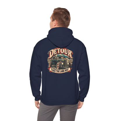 Detour Vintage Hot Rod Hoodie — "Take The Long Way" Classic Car Sweatshirt