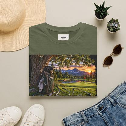 Golf Relaxation T-Shirt — "GOLF: a great way to relieve stress" Scenic Sunset Design
