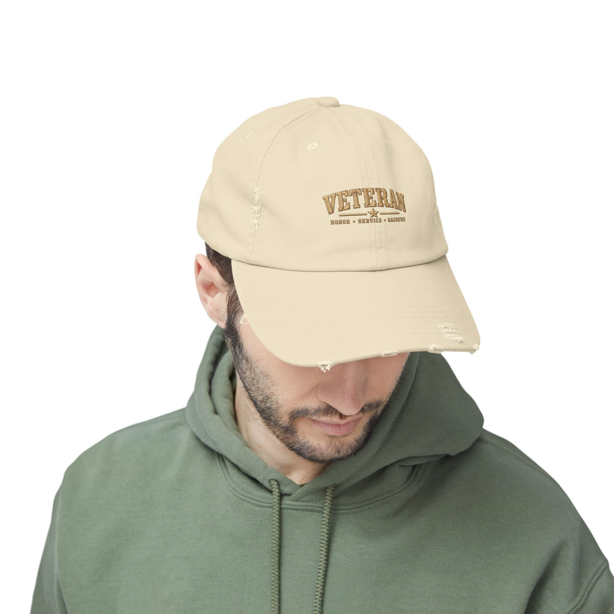 Veteran Distressed Cap — Honor Courage Sacrifice Embroidered Hat