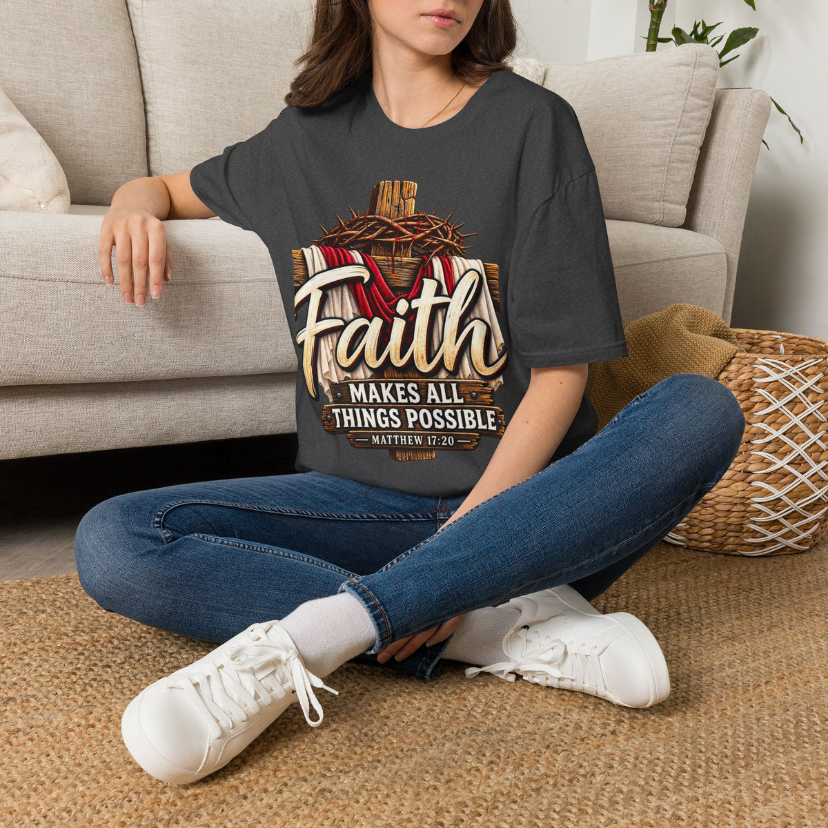 Faith Cross T-Shirt — "Faith Makes All Things Possible" Christian Tee