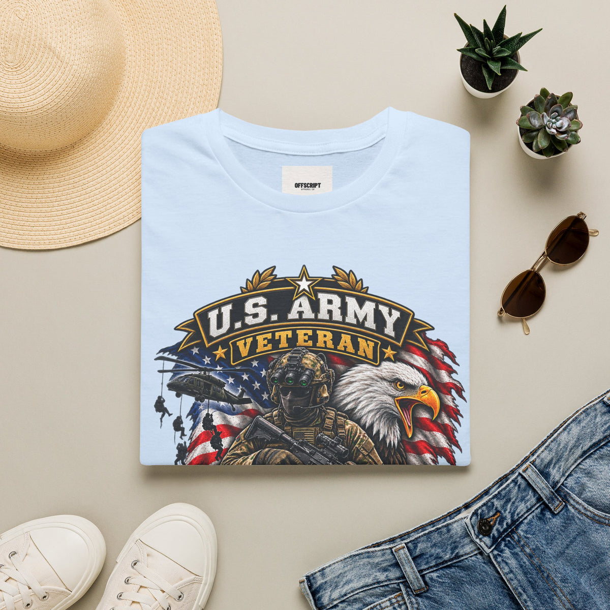 U.S. Army Veteran T-Shirt — Special Forces Eagle American Flag Design