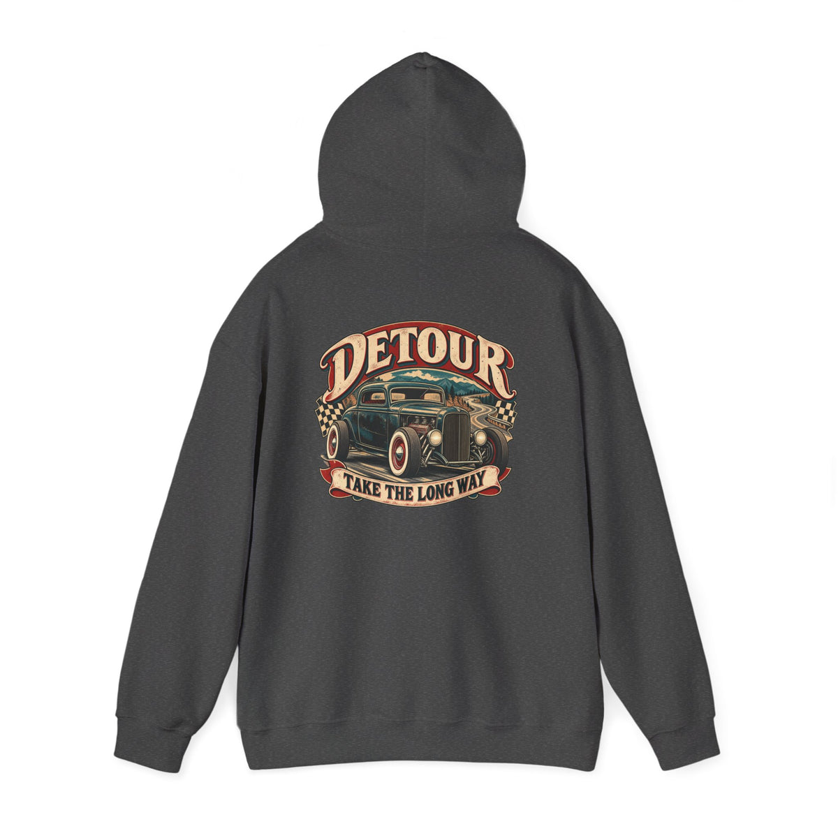 Detour Vintage Hot Rod Hoodie — "Take The Long Way" Classic Car Sweatshirt