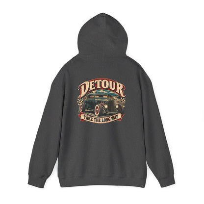 Detour Vintage Hot Rod Hoodie — "Take The Long Way" Classic Car Sweatshirt