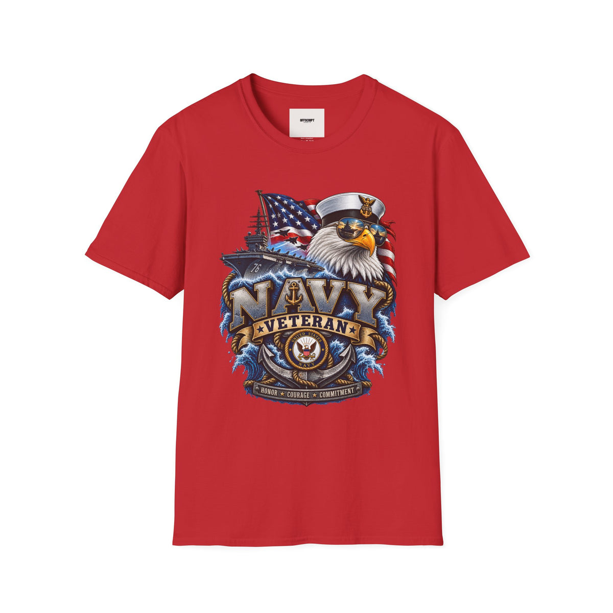 Navy Veteran Eagle T‑Shirt – Patriotic American Flag & Battleship Design