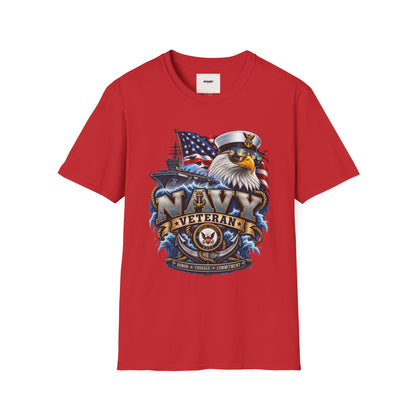 Navy Veteran Eagle T‑Shirt – Patriotic American Flag & Battleship Design