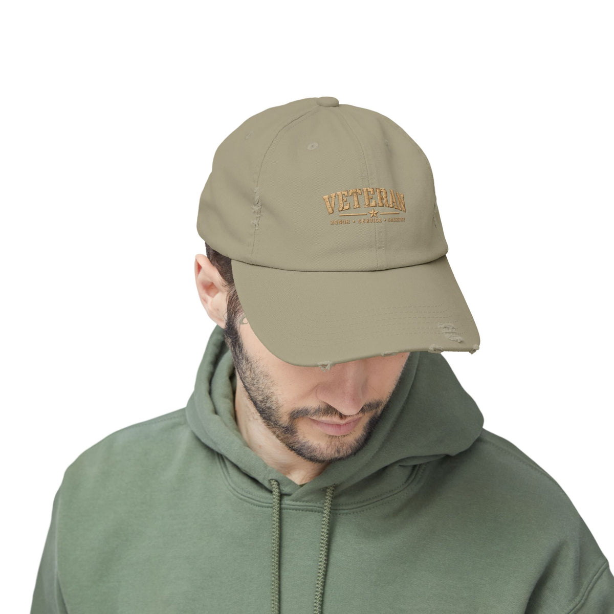 Veteran Distressed Cap — Honor Courage Sacrifice Embroidered Hat