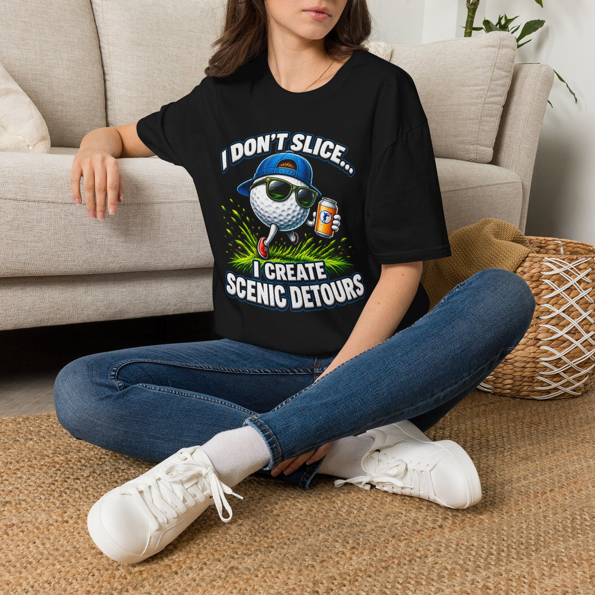 Golf T-Shirt — "I Don't Slice... I Create Scenic Detours" Funny Golfer Tee