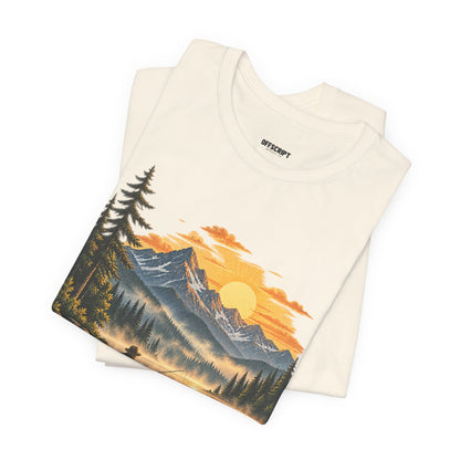 Sunset Lake Fishing T-Shirt — Mountain Boat Fishing Graphic Tee