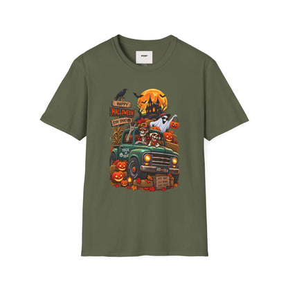 Halloween Truck Graphic T‑Shirt — Happy Halloween Ghosts & Pumpkins Design