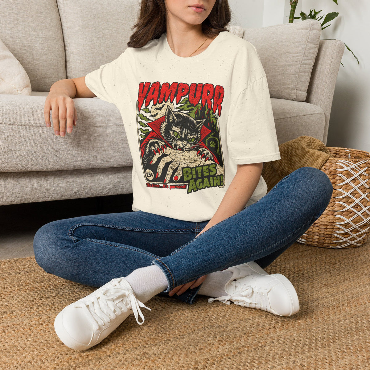 Vampurr Bites Again Cat Horror Graphic T-Shirt