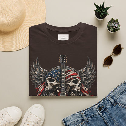 American Skull Guitar T-Shirt — Patriotic Rock Music Tee