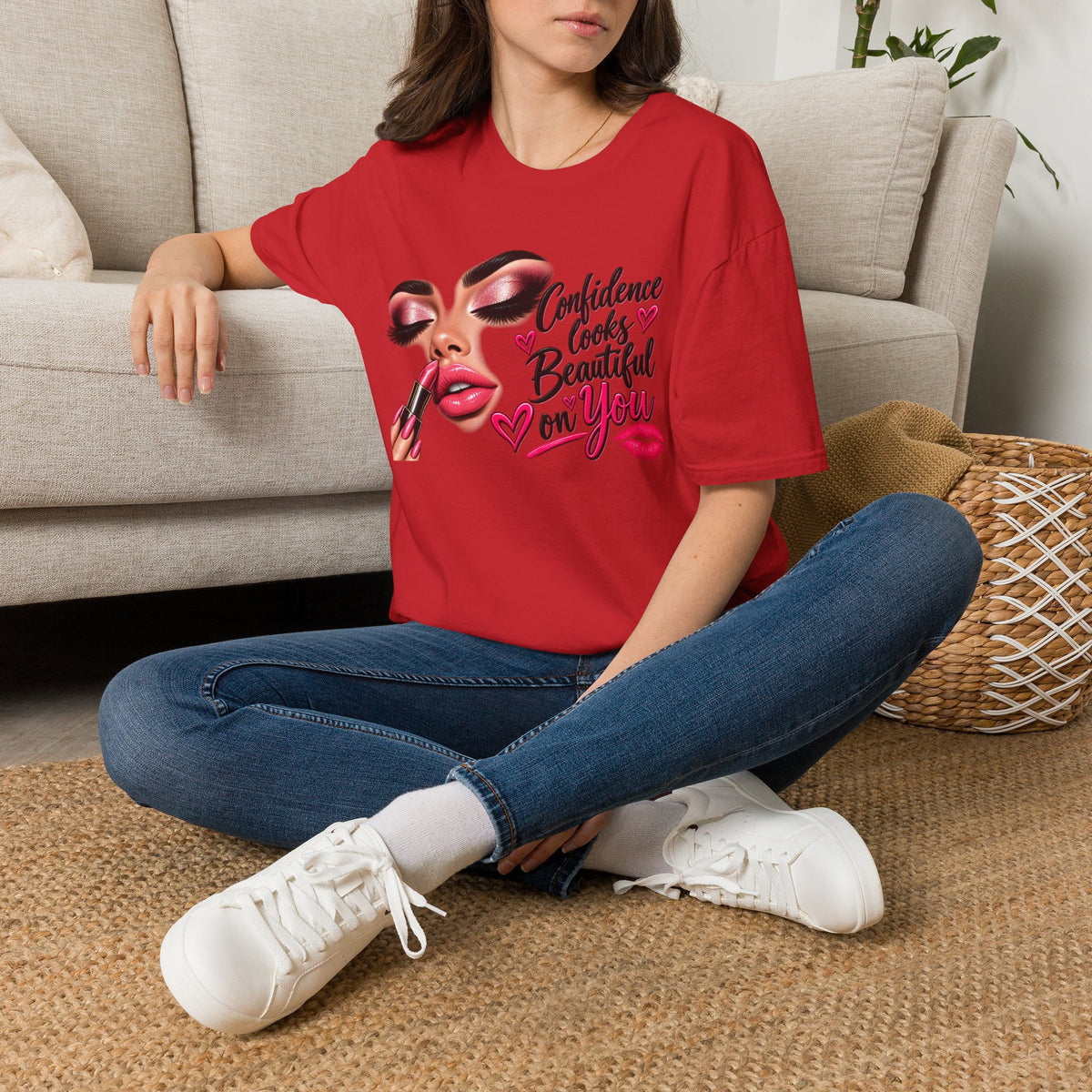 T-Shirt — "Confidence Looks Beautiful on You" Glam Makeup Graphic