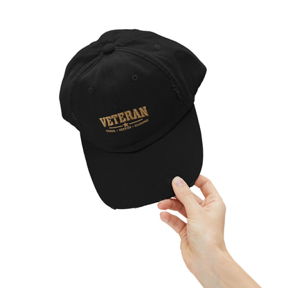 Veteran Distressed Cap — Honor Courage Sacrifice Embroidered Hat