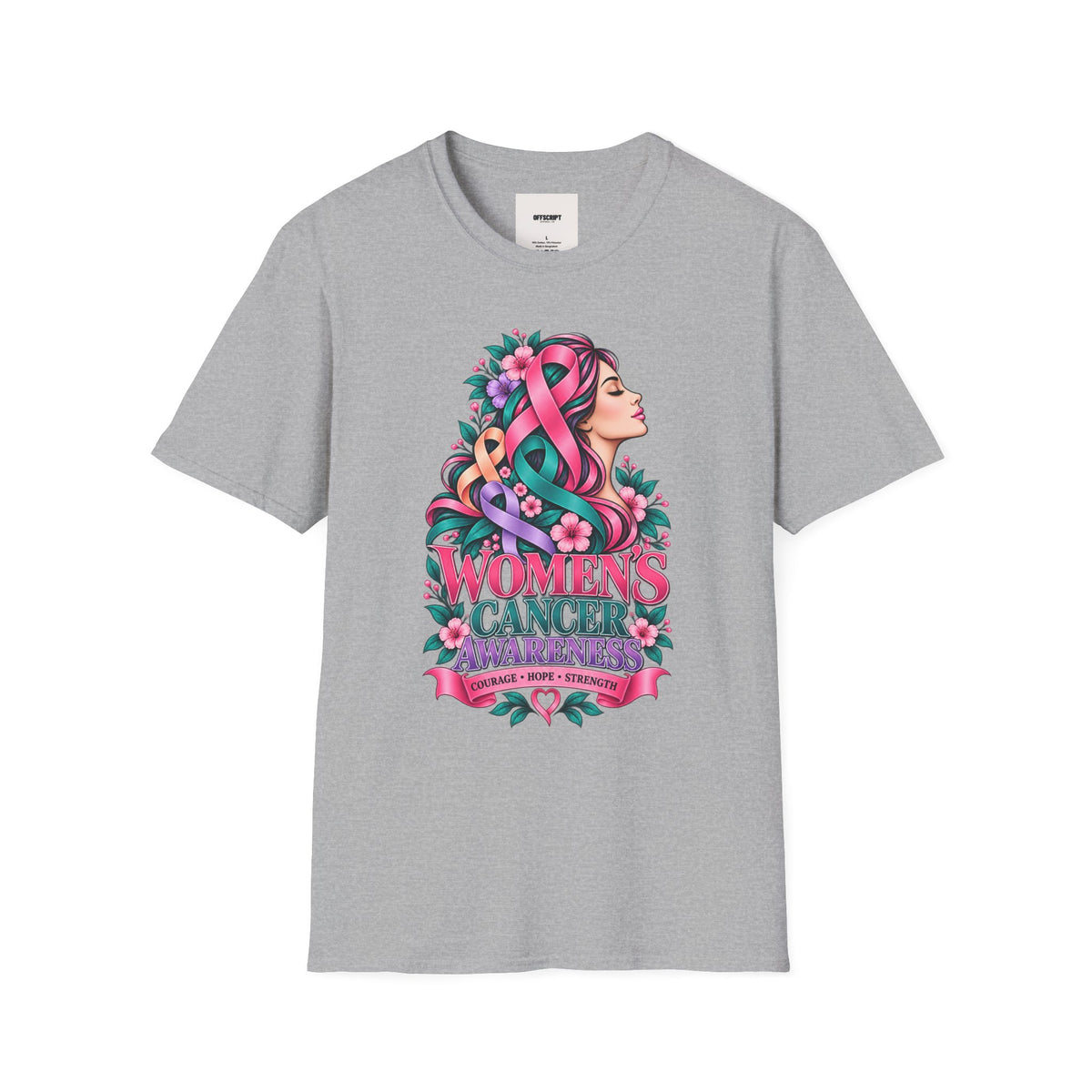 Women's Cancer Awareness T-Shirt — Pink Ribbon Floral Support Tee