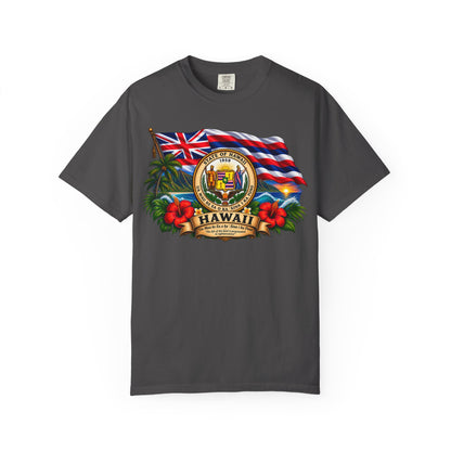 Hawaii State Seal Tee — Vintage Hawaiian Flag & Hibiscus T-Shirt