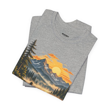 Sunset Lake Fishing T-Shirt — Mountain Boat Fishing Graphic Tee