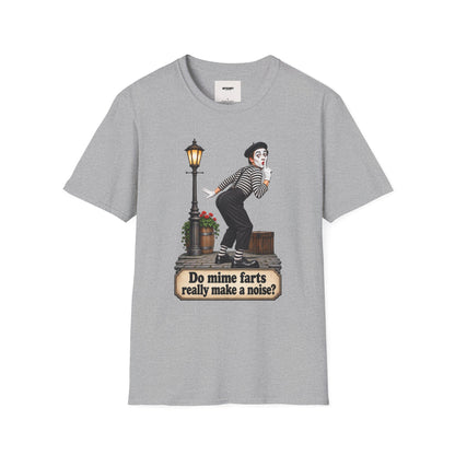 Mime Graphic T-Shirt — "Do Mime Farts Really Make a Noise?" Vintage Street Performer Tee