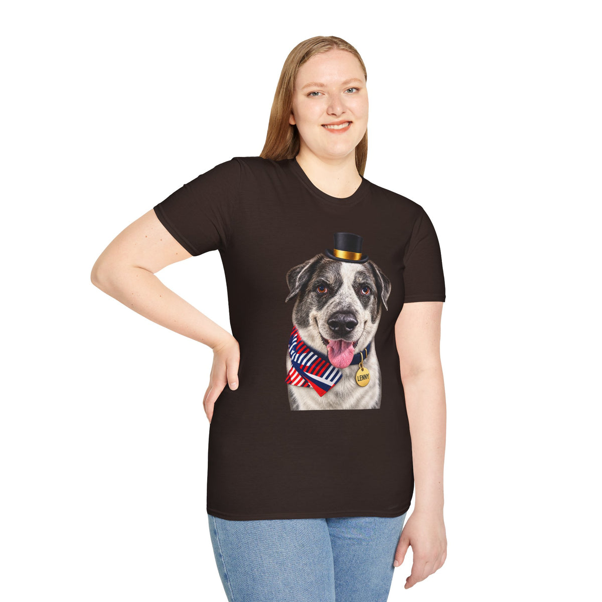 Patriotic Pup Tee — Dog with Top Hat & American Flag Bandana