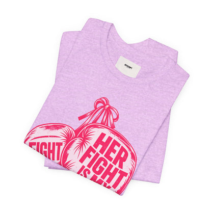Breast Cancer Awareness Tee – “Her Fight Is My Fight” Boxing Gloves T-Shirt