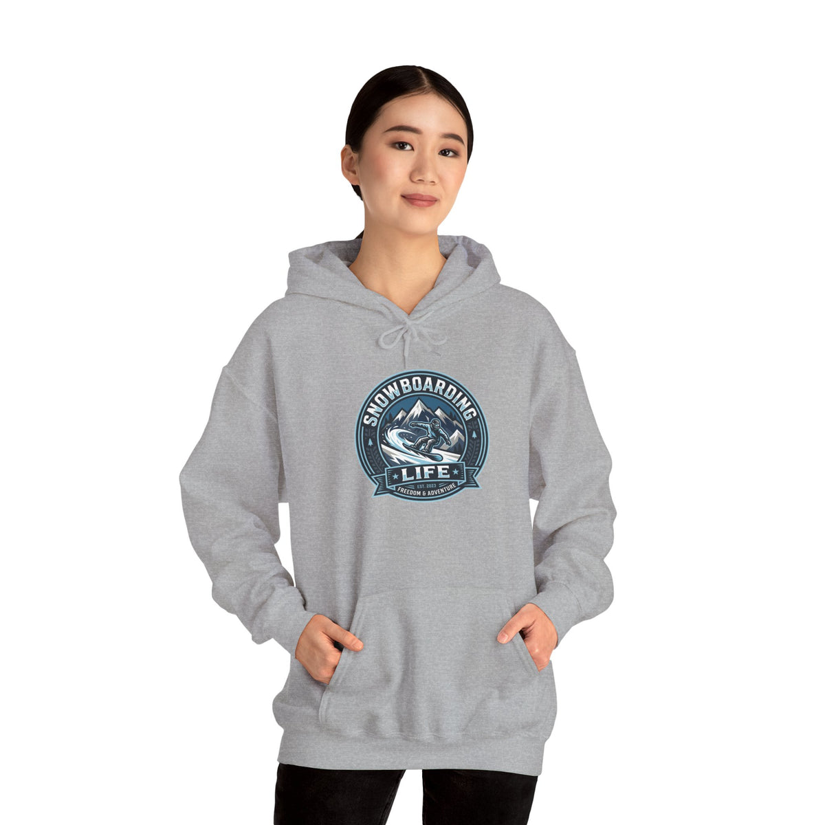 Snowboarding Hoodie – "Snowboarding Life" Graphic Pullover with Backboarder Illustration