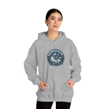 Snowboarding Hoodie – "Snowboarding Life" Graphic Pullover with Backboarder Illustration