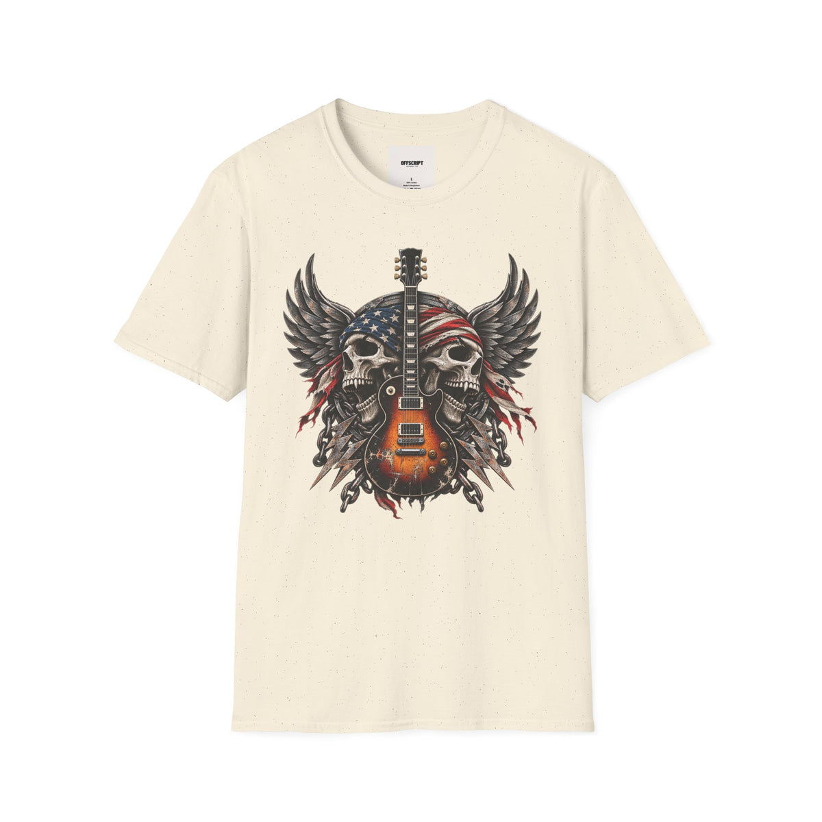 American Skull Guitar T-Shirt — Patriotic Rock Music Tee