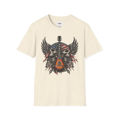 American Skull Guitar T-Shirt — Patriotic Rock Music Tee