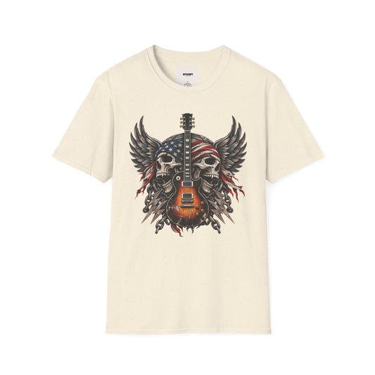 American Skull Guitar T-Shirt — Patriotic Rock Music Tee