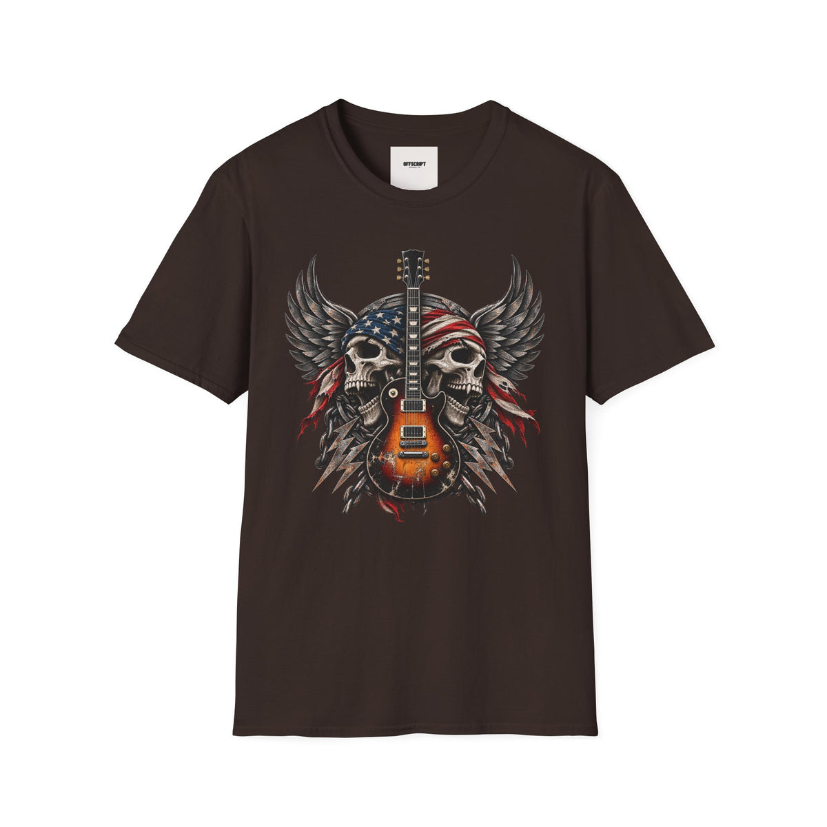 American Skull Guitar T-Shirt — Patriotic Rock Music Tee