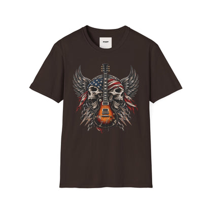 American Skull Guitar T-Shirt — Patriotic Rock Music Tee